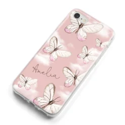 Pink Butterflies Personalised IPhone Case -CaseCraze Store Pink Butterflies Personalised iPhone 8 Bumper Case on Silver iPhone Alternative Image