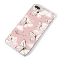 Pink Butterflies Personalised IPhone Case -CaseCraze Store Pink Butterflies Personalised iPhone 8 Plus Bumper Case on Silver iPhone Alternative Image