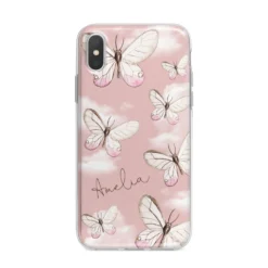 Pink Butterflies Personalised IPhone Case -CaseCraze Store Pink Butterflies Personalised iPhone X Bumper Case on Silver iPhone Alternative Image 1