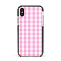 Pink Gingham Check IPhone Case 39 Pink Gingham Check IPhone Case -CaseCraze Store Pink Gingham Check Apple iPhone Xs Impact Case Black Edge on Gold Phone