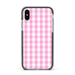 Pink Gingham Check IPhone Case 38 Pink Gingham Check IPhone Case -CaseCraze Store Pink Gingham Check Apple iPhone Xs Impact Case Black Edge on Silver Phone