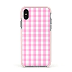 Pink Gingham Check IPhone Case 37 Pink Gingham Check IPhone Case -CaseCraze Store Pink Gingham Check Apple iPhone Xs Impact Case Pink Edge on Black Phone