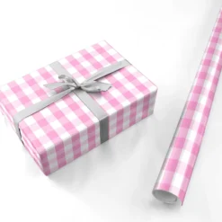 Pink Gingham Check Wrapping Paper -CaseCraze Store Pink Gingham Check Personalised Wrapping Paper