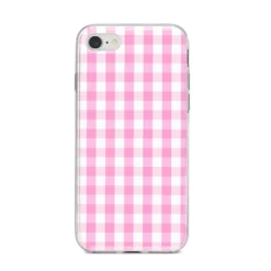 Pink Gingham Check IPhone Case 27 Pink Gingham Check IPhone Case -CaseCraze Store Pink Gingham Check iPhone 8 Bumper Case on Silver iPhone