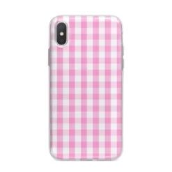 Pink Gingham Check IPhone Case 24 Pink Gingham Check IPhone Case -CaseCraze Store Pink Gingham Check iPhone X Bumper Case on Silver iPhone Alternative Image 1