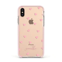 Pink Hearts With Custom Name IPhone Case 39 Pink Hearts With Custom Name IPhone Case -CaseCraze Store Pink Hearts with Custom Name Apple iPhone Xs Impact Case Pink Edge on Gold Phone