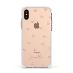 Pink Hearts With Custom Name IPhone Case 36 Pink Hearts With Custom Name IPhone Case -CaseCraze Store Pink Hearts with Custom Name Apple iPhone Xs Impact Case White Edge on Gold Phone