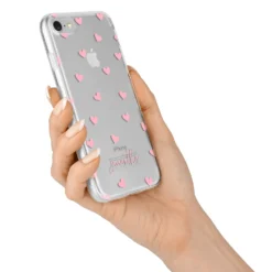 Pink Hearts With Custom Name IPhone Case 32 Pink Hearts With Custom Name IPhone Case -CaseCraze Store Pink Hearts with Custom Name iPhone 7 Bumper Case on Silver iPhone Alternative Image