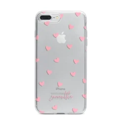 Pink Hearts With Custom Name IPhone Case 33 Pink Hearts With Custom Name IPhone Case -CaseCraze Store Pink Hearts with Custom Name iPhone 7 Plus Bumper Case on Silver iPhone