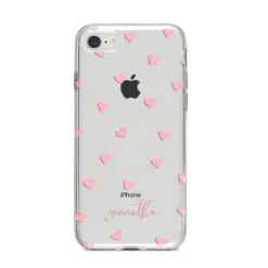 Pink Hearts With Custom Name IPhone Case 27 Pink Hearts With Custom Name IPhone Case -CaseCraze Store Pink Hearts with Custom Name iPhone 8 Bumper Case on Silver iPhone