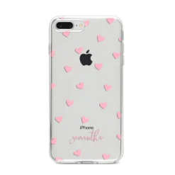 Pink Hearts With Custom Name IPhone Case 29 Pink Hearts With Custom Name IPhone Case -CaseCraze Store Pink Hearts with Custom Name iPhone 8 Plus Bumper Case on Silver iPhone