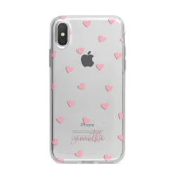 Pink Hearts With Custom Name IPhone Case 24 Pink Hearts With Custom Name IPhone Case -CaseCraze Store Pink Hearts with Custom Name iPhone X Bumper Case on Silver iPhone Alternative Image 1