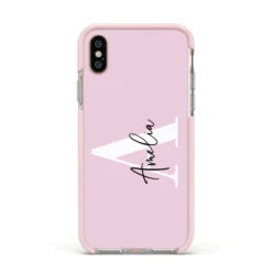 Pink Personalised Initial Name IPhone Case -CaseCraze Store Pink Personalised Initial Name Apple iPhone Xs Impact Case Pink Edge on Gold Phone
