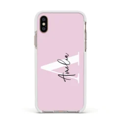 Pink Personalised Initial Name IPhone Case -CaseCraze Store Pink Personalised Initial Name Apple iPhone Xs Impact Case White Edge on Gold Phone