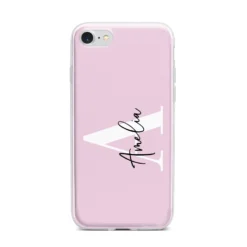 Pink Personalised Initial Name IPhone Case -CaseCraze Store Pink Personalised Initial Name iPhone 7 Bumper Case on Silver iPhone