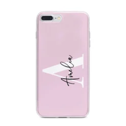 Pink Personalised Initial Name IPhone Case -CaseCraze Store Pink Personalised Initial Name iPhone 7 Plus Bumper Case on Silver iPhone