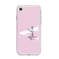 Pink Personalised Initial Name IPhone Case -CaseCraze Store Pink Personalised Initial Name iPhone 8 Bumper Case on Silver iPhone