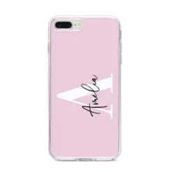 Pink Personalised Initial Name IPhone Case -CaseCraze Store Pink Personalised Initial Name iPhone 8 Plus Bumper Case on Silver iPhone