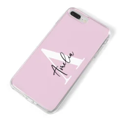 Pink Personalised Initial Name IPhone Case -CaseCraze Store Pink Personalised Initial Name iPhone 8 Plus Bumper Case on Silver iPhone Alternative Image