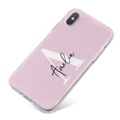 Pink Personalised Initial Name IPhone Case -CaseCraze Store Pink Personalised Initial Name iPhone X Bumper Case on Silver iPhone