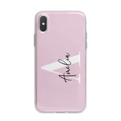 Pink Personalised Initial Name IPhone Case -CaseCraze Store Pink Personalised Initial Name iPhone X Bumper Case on Silver iPhone Alternative Image 1