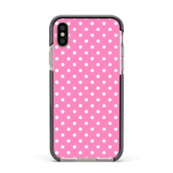 Pink Polka Dot IPhone Case 39 Pink Polka Dot IPhone Case -CaseCraze Store Pink Polka Dot Apple iPhone Xs Impact Case Black Edge on Gold Phone