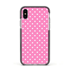 Pink Polka Dot IPhone Case 38 Pink Polka Dot IPhone Case -CaseCraze Store Pink Polka Dot Apple iPhone Xs Impact Case Black Edge on Silver Phone
