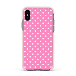 Pink Polka Dot IPhone Case 37 Pink Polka Dot IPhone Case -CaseCraze Store Pink Polka Dot Apple iPhone Xs Impact Case Pink Edge on Black Phone