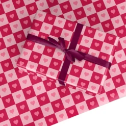 Pink And Red Checker Heart Wrapping Paper