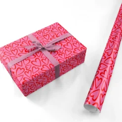 Pink And Red Love Heart Wrapping Paper -CaseCraze Store Pink and Red Love Heart Personalised Wrapping Paper
