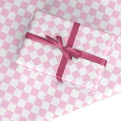 Pink And White Checkered Wrapping Paper