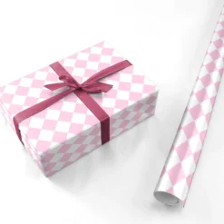 Pink And White Checkered Wrapping Paper -CaseCraze Store Pink and White Checkered Personalised Wrapping Paper
