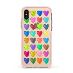 Polka Heart IPhone Case 36 Polka Heart IPhone Case -CaseCraze Store Polka Heart Apple iPhone Xs Impact Case Pink Edge on Gold Phone