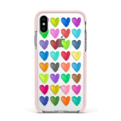 Polka Heart IPhone Case 35 Polka Heart IPhone Case -CaseCraze Store Polka Heart Apple iPhone Xs Impact Case Pink Edge on Silver Phone