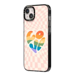 Pride IPhone Case -CaseCraze Store Pride iPhone 14 Plus Black Impact Case Side Angle on Silver phone