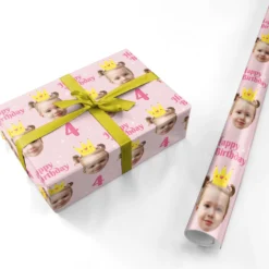 Princess Birthday Photo Face Wrapping Paper -CaseCraze Store Princess Birthday Photo Face Personalised Wrapping Paper