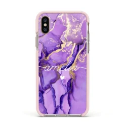 Purple Marble IPhone Case -CaseCraze Store Purple Marble Apple iPhone Xs Impact Case Pink Edge on Gold Phone