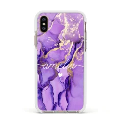 Purple Marble IPhone Case -CaseCraze Store Purple Marble Apple iPhone Xs Impact Case White Edge on Gold Phone