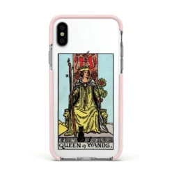Queen Of Wands Tarot Card IPhone Case -CaseCraze Store Queen of Wands Tarot Card Apple iPhone Xs Impact Case Pink Edge on Silver Phone