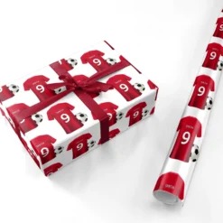 Red Personalised Football Shirt Name Number Wrapping Paper -CaseCraze Store Red Personalised Football Shirt Name Number Personalised Wrapping Paper