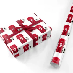 Red White Personalised Football Shirt Wrapping Paper -CaseCraze Store Red White Personalised Football Shirt Personalised Wrapping Paper