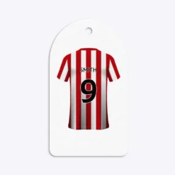 Red White Striped Personalised Football Shirt Gift Tags -CaseCraze Store Red White Striped Personalised Football Shirt Arched Rectangle Gift Tag