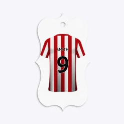 Red White Striped Personalised Football Shirt Gift Tags -CaseCraze Store Red White Striped Personalised Football Shirt Bracket Gift Tag
