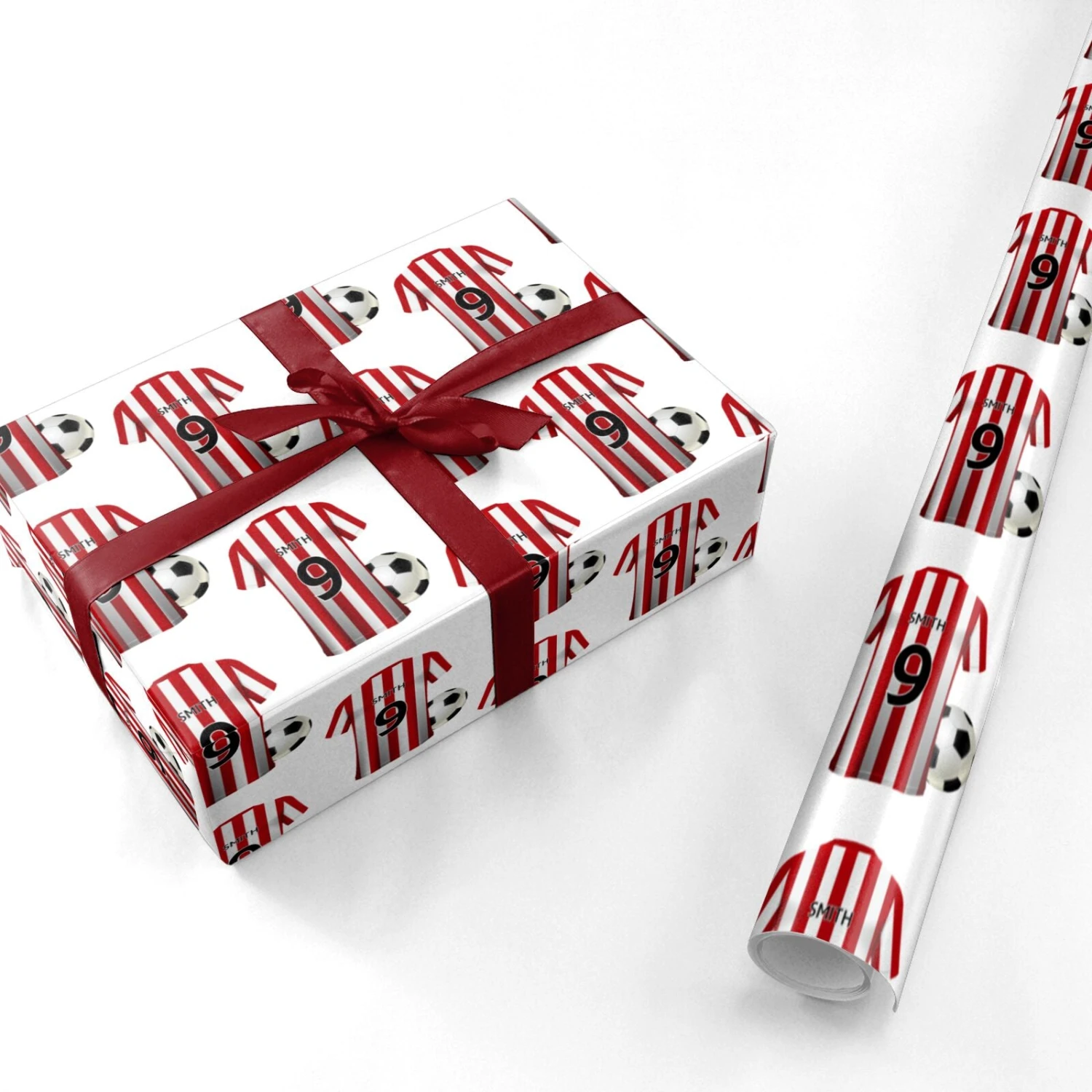 Red White Striped Personalised Football Shirt Wrapping Paper 3 Red White Striped Personalised Football Shirt Wrapping Paper - Image 3