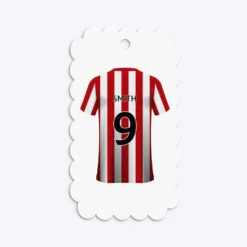 Red White Striped Personalised Football Shirt Gift Tags -CaseCraze Store Red White Striped Personalised Football Shirt Scalloped Gift Tag