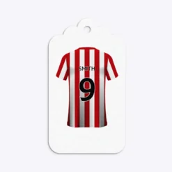 Red White Striped Personalised Football Shirt Gift Tags -CaseCraze Store Red White Striped Personalised Football Shirt Three Tier Rectangle Gift Tag