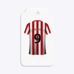 Red White Striped Personalised Football Shirt Gift Tags -CaseCraze Store Red White Striped Personalised Football Shirt Two Tier Rectangle Gift Tag