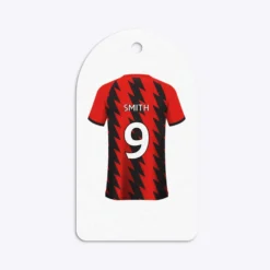 Red And Black Stripes Personalised Football Shirt Gift Tags -CaseCraze Store Red and Black Stripes Personalised Football Shirt Arched Rectangle Gift Tag