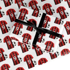 Red And Black Stripes Personalised Football Shirt Wrapping Paper