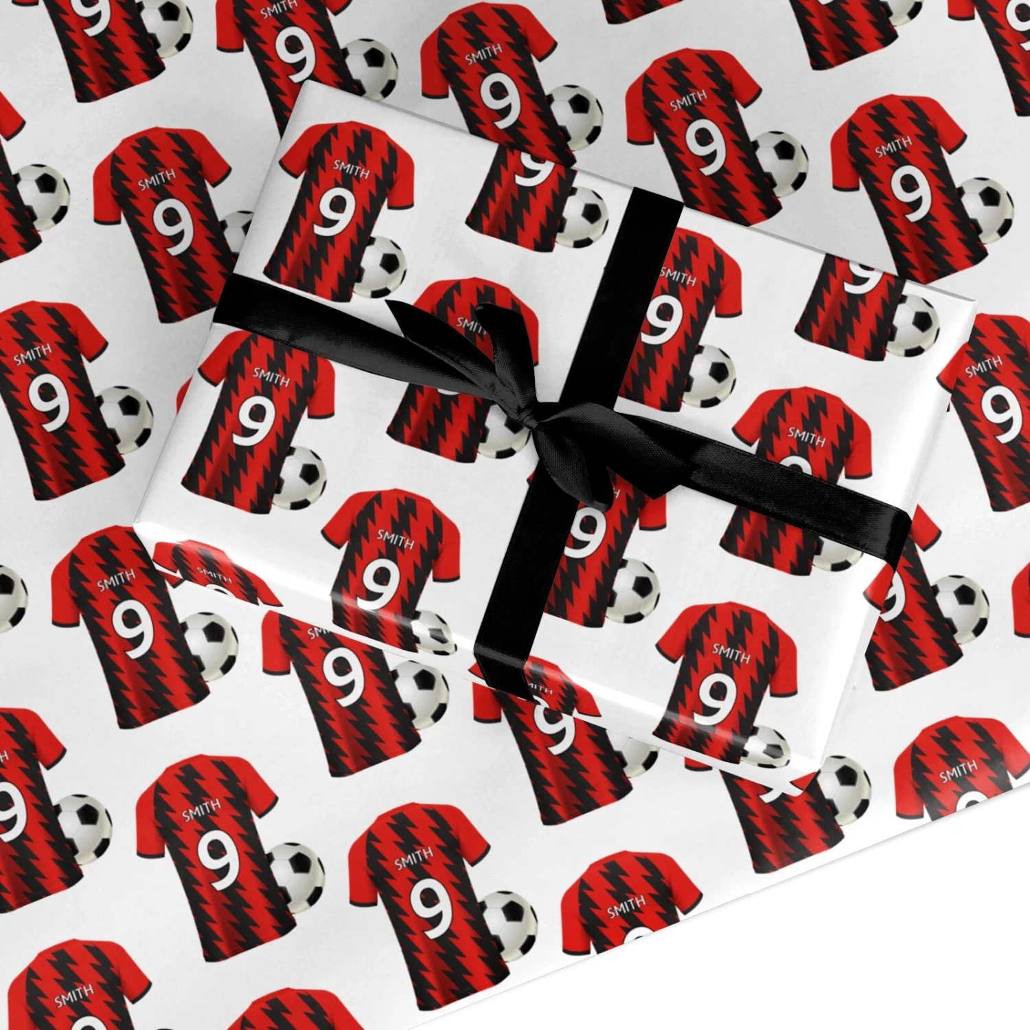 Red And Black Stripes Personalised Football Shirt Wrapping Paper 1 Red And Black Stripes Personalised Football Shirt Wrapping Paper